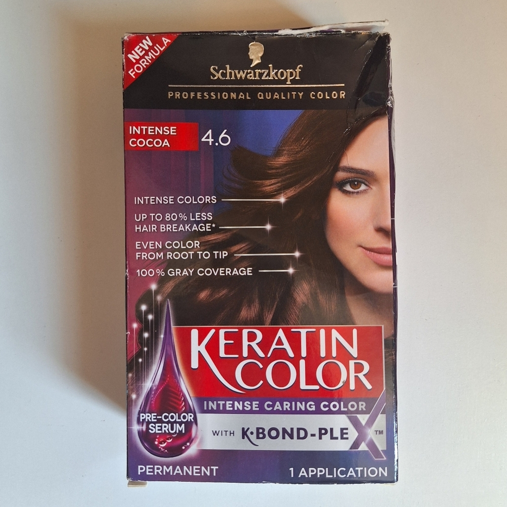 NEW Schwarzkopf Keratin Color Permanent Hair Color 4.6 Intense Cocoa Covers Gray